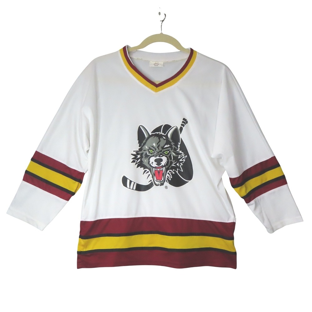Chicago Wolves AHL Hockey Jersey Mens Medium White‎ Coyote Promotions Wolf Logo